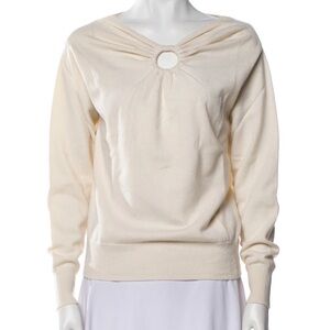 Sandro Cashmere Sweater Wool Beige with Circular Neck Detail